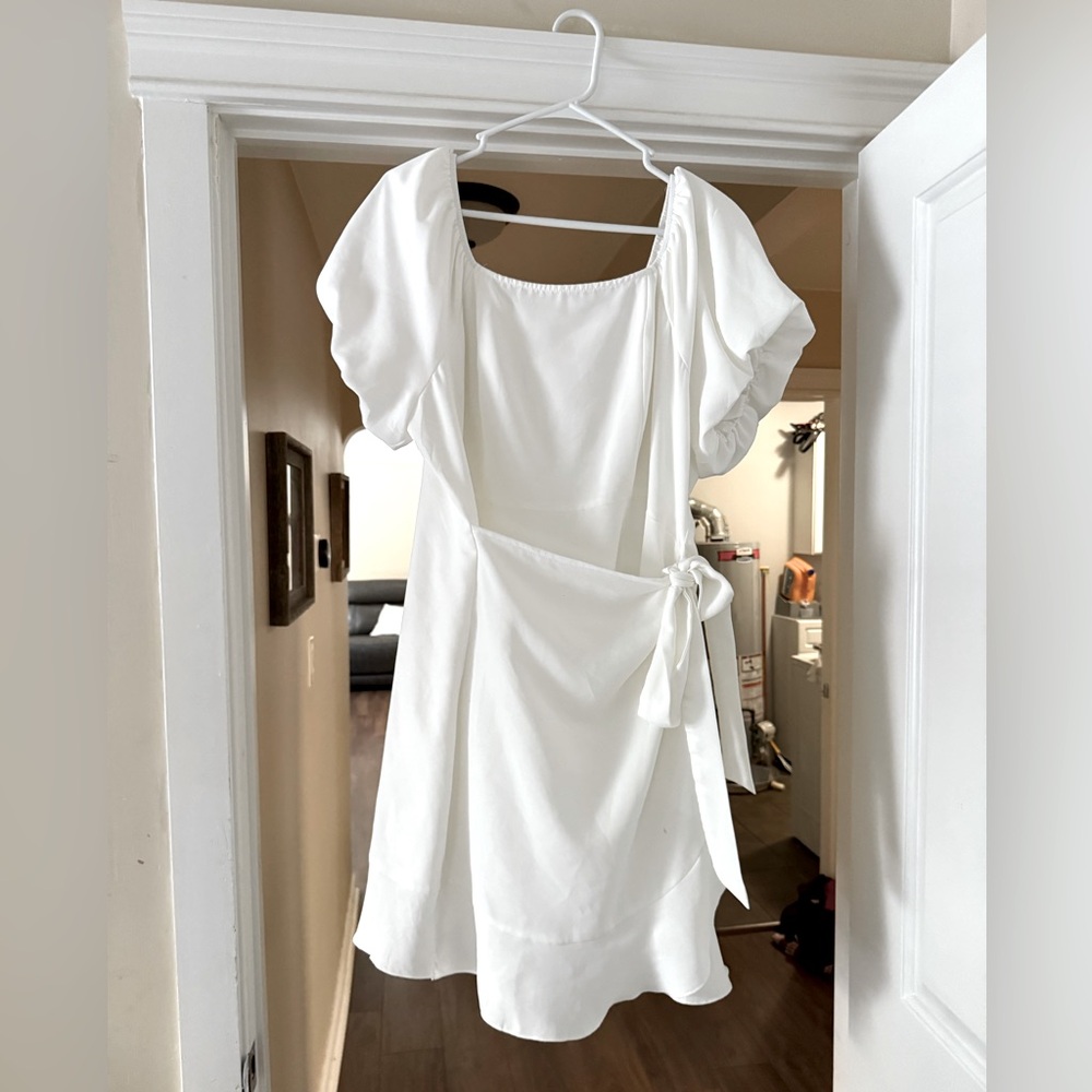 Womens Summer Dresses Square Neck Puff Sleeve Tie Waist Short Dress